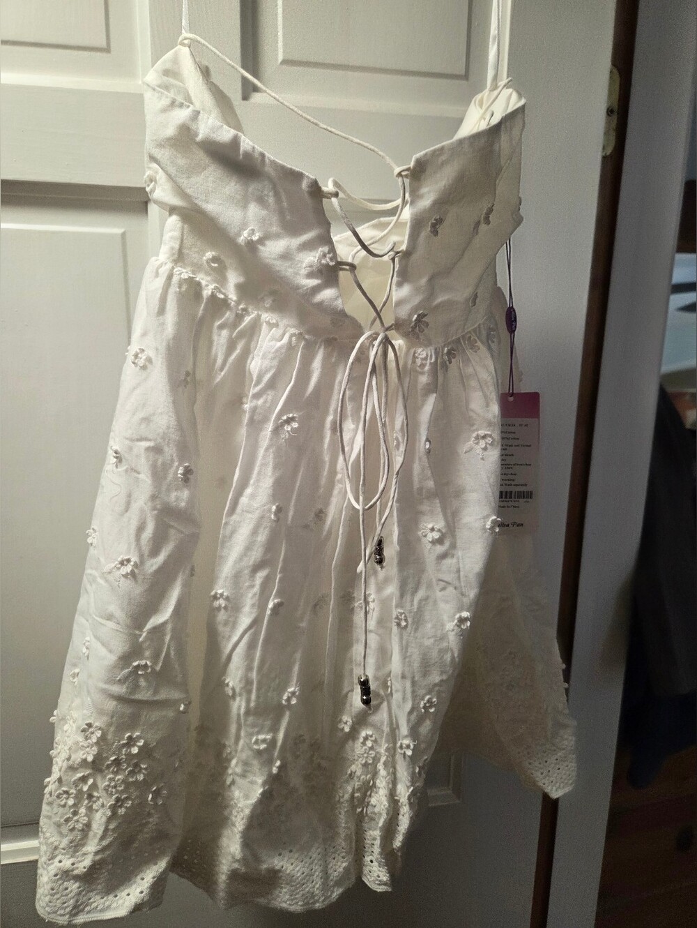 White Lace-Up Spaghetti Strap Dress - Alisa Pan